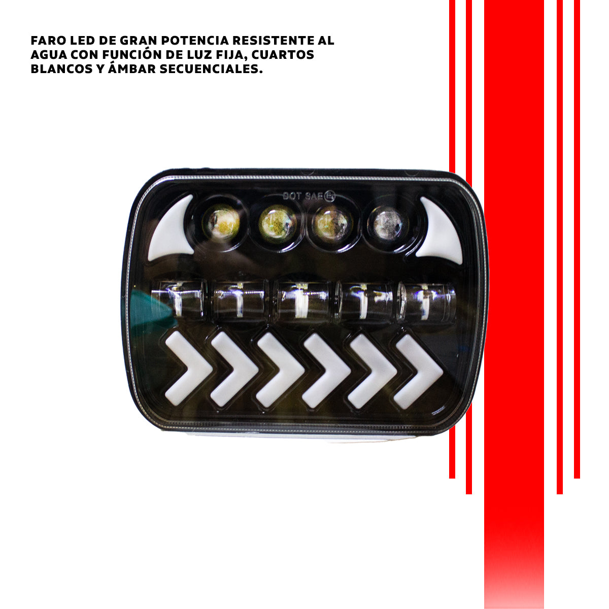 UNIDAD CUADRADA 7" LED CON LUPA Y FLECHA AMBAR Y BLANCO #OP