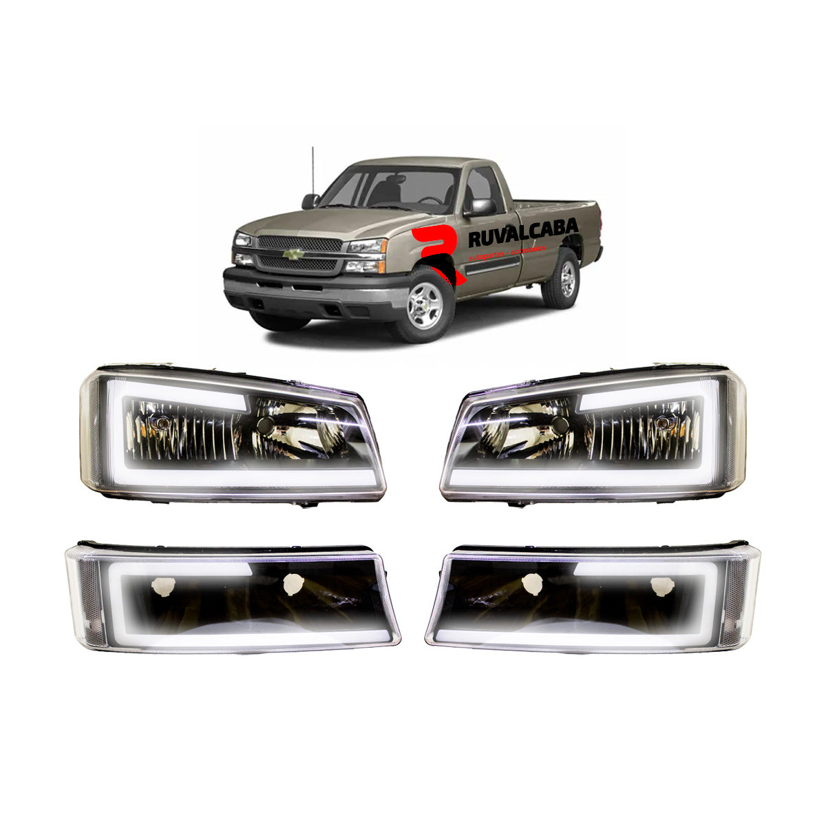 JUEGO FAROS CUARTOS CHEVROLET SILVERADO CHEYENNE 03-06 LED DRL #AC