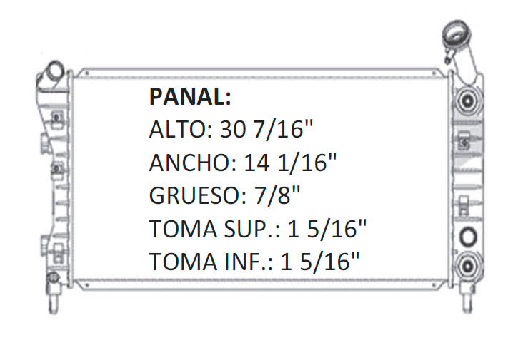 36033 AU RADIADOR ALUMINIO PLASTICO IMPALA/PONTIAC/GRAND PRIX 04-05 V6 3.8L 04-08 TRANS:AUTOMATICA RASA