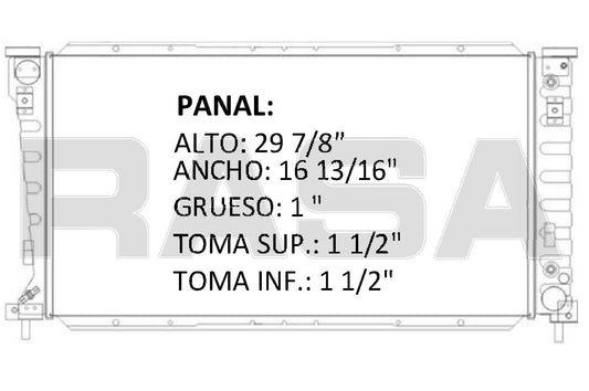 35631 AU RADIADOR ALUMINIO PLASTICO WINDSTAR, FREESTAR, 3 Lt V6, 3.8, 3.9, 4.2 Lt V6 S/GOLLETE 99-07 TRANS:AUTOMATICA RASA