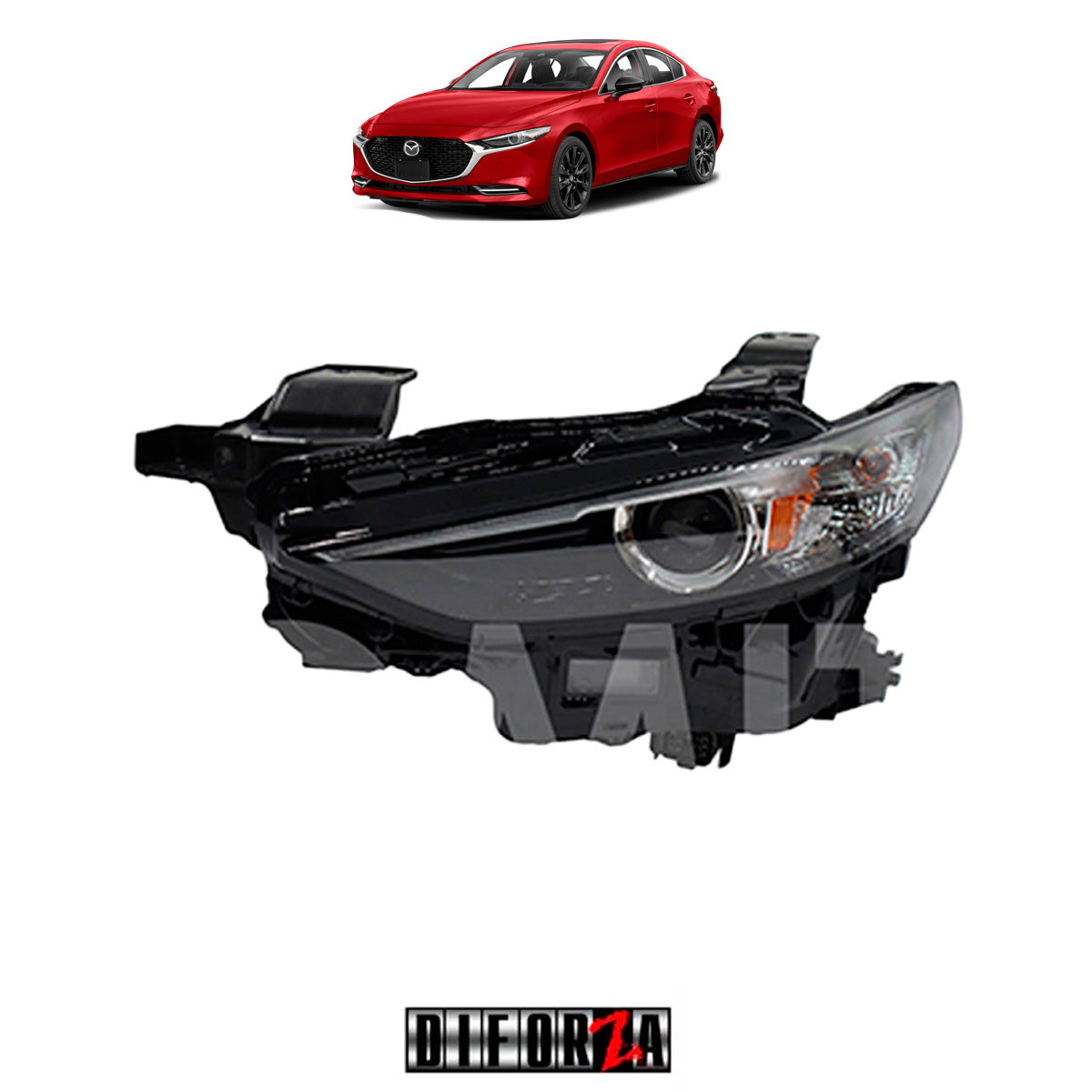 FAR MAZDA 3 2019-2022 F/NEGRO C/LED C/LUPA C/MICA AMBAR DER #OP