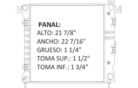 35692 AU RADIADOR ALUMINIO PLASTICO DAKOTA / DURANGO V6/V8 3.9/5.2/5.9 97-00 TRANS:AUTOMATICA RASA