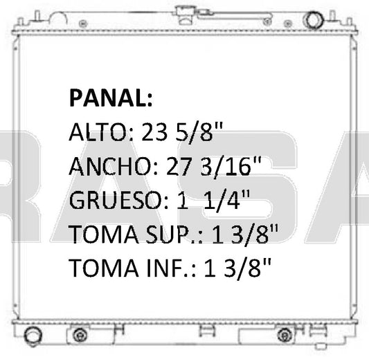 35988 AU RADIADOR ALUMINIO PLASTICO PATHFINDER,FRONTIER,XTERRA V6 4 05-08 TRANS:AUTOMATICA RASA