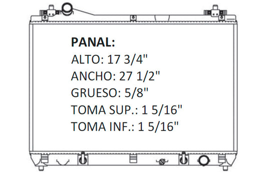 36042 AU RADIADOR ALUMINIO PLASTICO FRONTIER 2.5 LTS L4 A/T T/LINEAL 05-10 TRANS:AUTOMATICA RASA