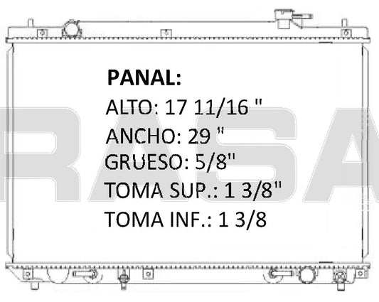 36081 AU RADIADOR ALUMINIO PLASTICO HIGHLANDER 01-05 L4 2.4L 01-05 TRANS:AUTOMATICA RASA
