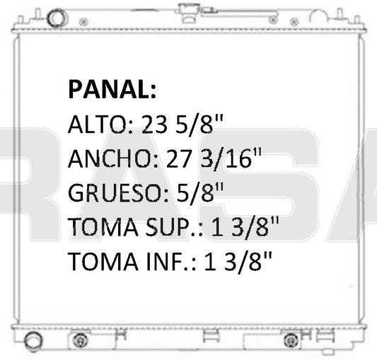 36070 AU RADIADOR ALUMINIO PLASTICO FRONTIER 05-06 L4 2.5L T/L 05-06 TRANS:AUTOMATICA RASA