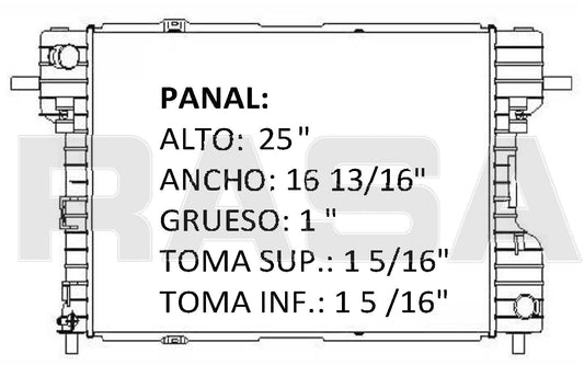 36150 AU RADIADOR ALUMINIO PLASTICO RAD FIVE HUNDRED /MONTEGO / FREESTYLE 05-07 TRANS:AUTOMATICA RASA