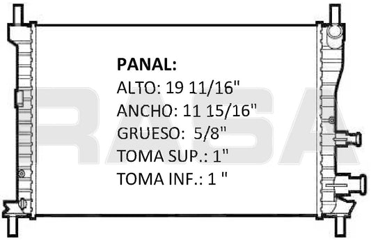 35783 M RADIADOR ALUMINIO PLASTICO FIESTA 1.3 LT. S/A MECANICO TUBO REDONDO 96-99 RASA