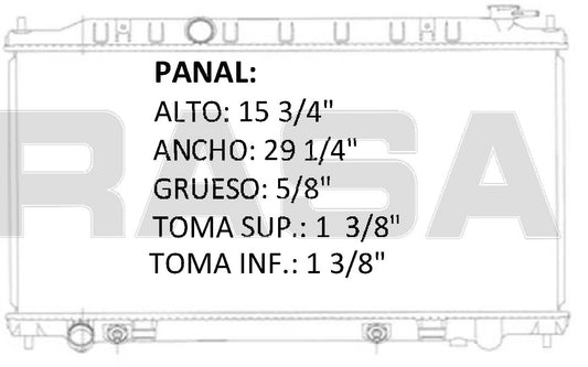 35843 AU RADIADOR ALUMINIO PLASTICO ALTIMA L4 2.5 02-06 TRANS:AUTOMATICA RASA