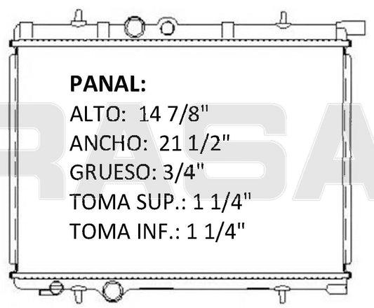 RADIADOR ALUMINO PLASTICO 206 / 307 L4-16V 1.1/1.4/1.6/2.0, SOLDADO 98-04