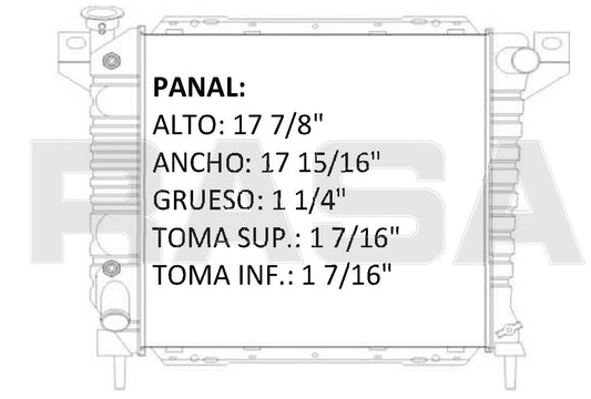 35565 AU RADIADOR ALUMINIO PLASTICO EXPLORER, 4 Lt V6 RANGER, RANGER SUPER, 4 Lt V6 ESPESOR 2 1/4 85-94 TRANS:AUTOMATICA RASA