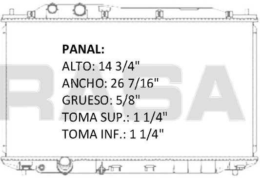 35938 RADIADOR ALUMINIO PLASTICO CIVIC/ ACURA CSX L4 1.8/2.0 26mm 06-10 RASA