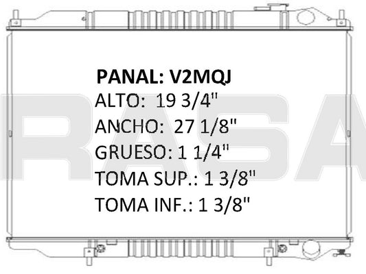 35758 AU RADIADOR ALUMINIO PLASTICO PATHFINDER, INFINITY TOMAS LINEALES QX4 V6 3.3 96-00 TRANS:AUTOMATICA RASA