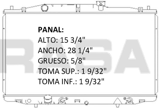 35873 AU RADIADOR ALUMINIO PLASTICO ACCORD 4 Cil Motor 2.4lT. 03-04 TRANS:AUTOMATICA RASA