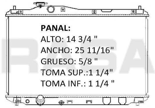 36171 AU RADIADOR ALUMINIO PLASTICO CIVIC 2012 L4 1.8/2.4 16mm P/A A/T 2012 TRANS:AUTOMATICA RASA