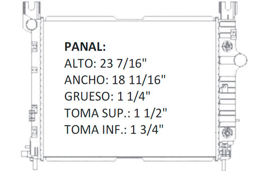35697 AU RADIADOR ALUMINIO PLASTICO DAKOTA / DURANGO L4/V6/V8 2.5/3.9/4.7/5.9 00-04 TRANS:AUTOMATICA RASA