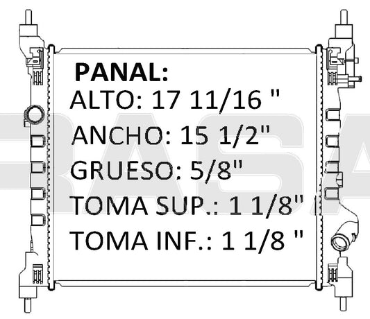 36176 RADIADOR ALUMINIO PLASTICO RAD SPARK 2011 L4 1.2 16mm M/T 2011 RASA