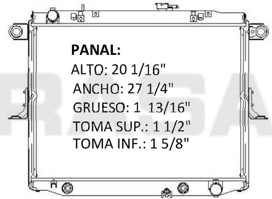 36050 AU RADIADOR ALUMINIO PLASTICO LANDCRUISER/LX 470 98-04 V8 4.7L 98-04 TRANS:AUTOMATICA RASA