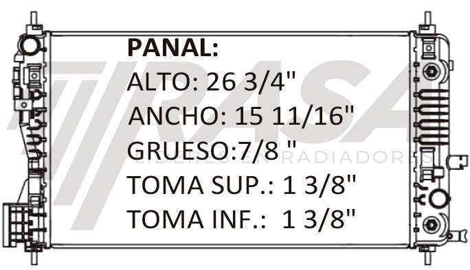 36211 AU RADIADOR ALUMINIO PLASTICO MALIBU 13-15 TRANS:AUTOMATICA RASA