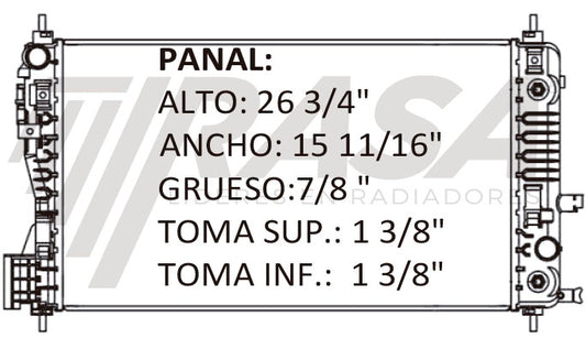 36211 AU RADIADOR ALUMINIO PLASTICO MALIBU 13-15 TRANS:AUTOMATICA RASA