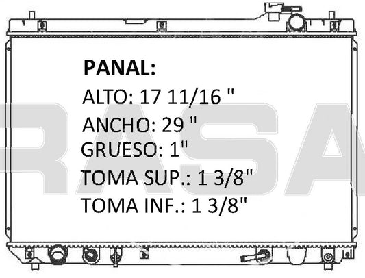 36082 AU RADIADOR ALUMINIO PLASTICO HIGHLANDER 01-05 V6 3.0L 01-05 TRANS:AUTOMATICA RASA