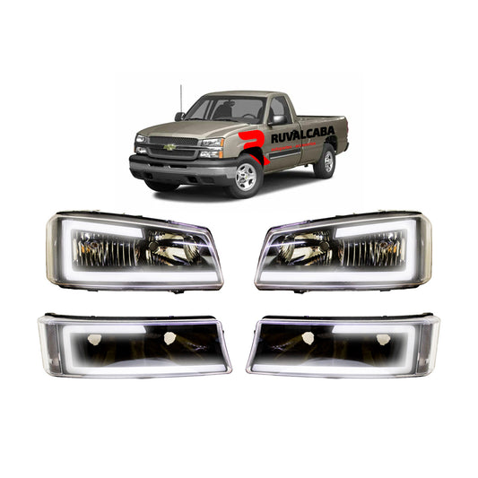 JUEGO FAROS CUARTOS CHEVROLET SILVERADO CHEYENNE 03-06 LED DRL #AC