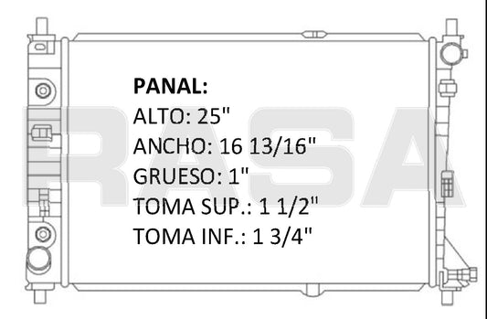 35689 AU RADIADOR ALUMINIO PLASTICO MUSTANG Motor 4.6Lts V8 S/GOLLETE 97-04 TRANS:AUTOMATICA RASA
