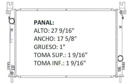 36060 AU RADIADOR ALUMINIO PLASTICO PACIFICA 04-06 V6 3.5/ 3.8L 04-06 TRANS:AUTOMATICA RASA