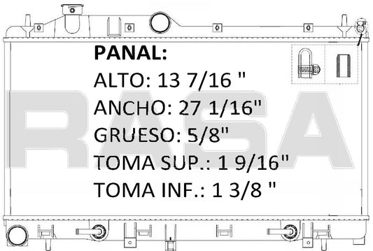 36138 AU RADIADOR ALUMINIO PLASTICO OUTBACK/LEGACY/IMPREZA 05-10 TRANS:AUTOMATICA RASA