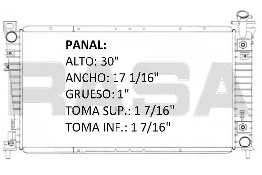 RADIADOR ALUMINO PLASTICO WINDSTAR, 2 TUBOS DE AVISO, 3.8 V6 95-98