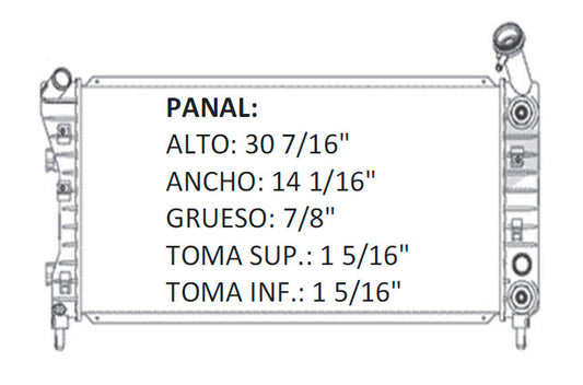 36033 AU RADIADOR ALUMINIO PLASTICO IMPALA/PONTIAC/GRAND PRIX 04-05 V6 3.8L 04-08 TRANS:AUTOMATICA RASA