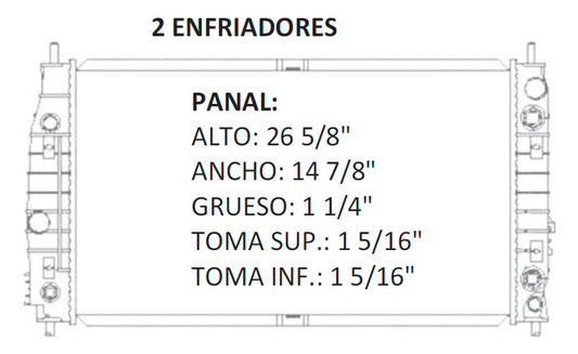 35563 AU RADIADOR ALUMINIO PLASTICO INTREPID/CONCORDE/LHS/300M 1 ENF V6 3.2/3.5 97-04 TRANS:AUTOMATICA RASA