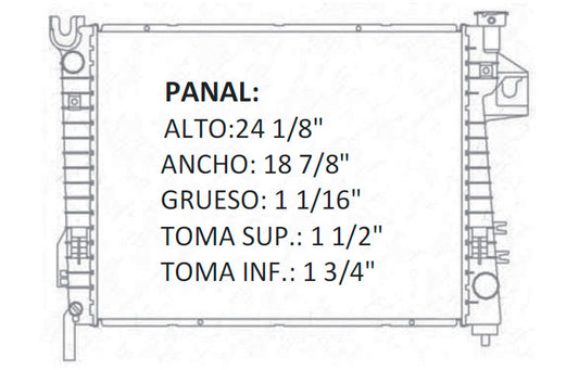 RADIADOR ALUMINO PLASTICO RAM C/GOLLETE V6/V8 3.7/4.7/5.7/5.9, SOLDADO 02-09 RASA #RS