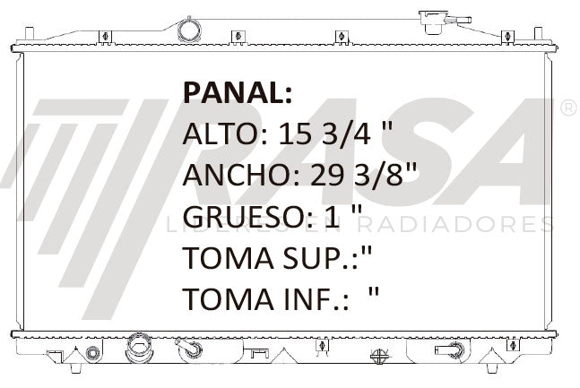 36201 AU RADIADOR ALUMINIO PLASTICO ACCORD (08-12), CROSSTOUR (10-15) / RDX 08-15 TRANS:AUTOMATICA RASA