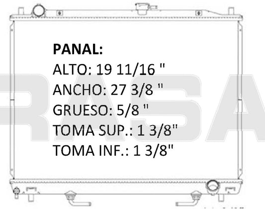 36036 AU RADIADOR ALUMINIO PLASTICO LANCER, MONTERO 2.4 LTS L4 A/T 03-06 TRANS:AUTOMATICA RASA