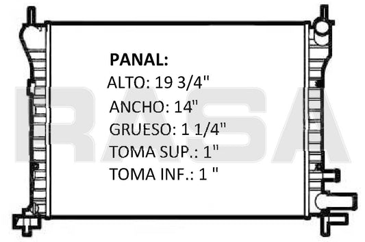 RADIADOR ALUMINO PLASTICO FIESTA 1.3 LT. C/A 02-06